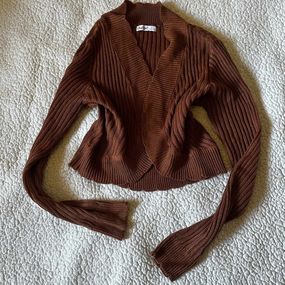 💓 Aster brown Long sleeve knit cardigan vest large